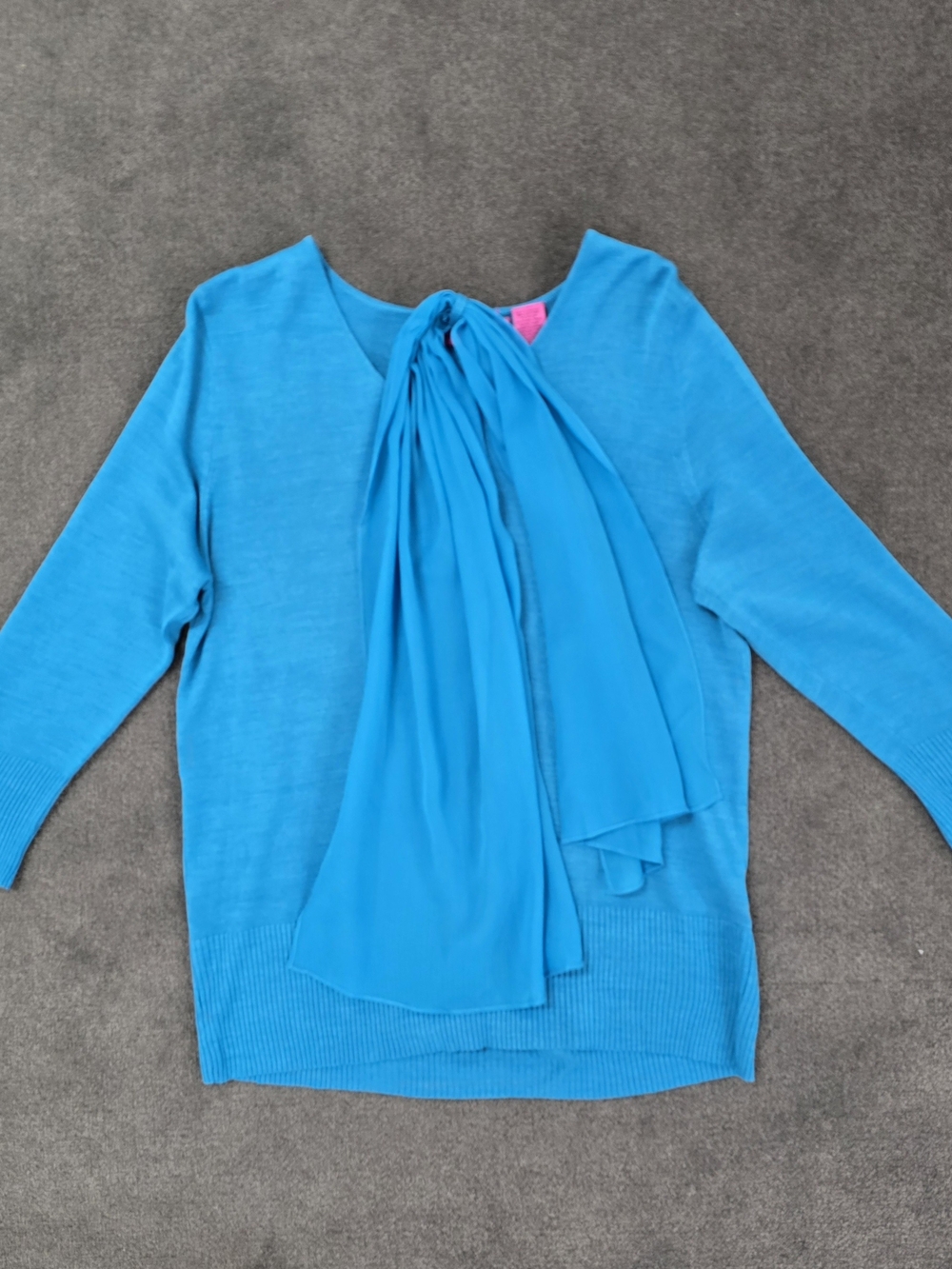 Diva by Dana Buchman Blue Silk Blend V-Neck Pullover Sweater Matching Scarf L